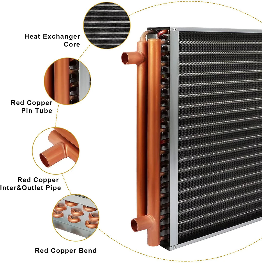 20" x 20" Water to Air Heat Exchanger with 1" Copper Ports Perfectly with Outdoor Furnace Ideal for Residential HVAC System