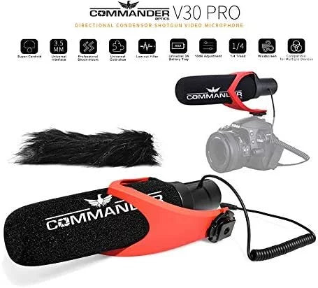 Commander Optics V30 Professional Directional Condenser Shotgun Video Microphone for a Cybershot Cameras Including DSC-RX10, DSC-RX10 II, DSC-RX10 III, SDSC-RX10 IV, DSC-RX1R II & More.