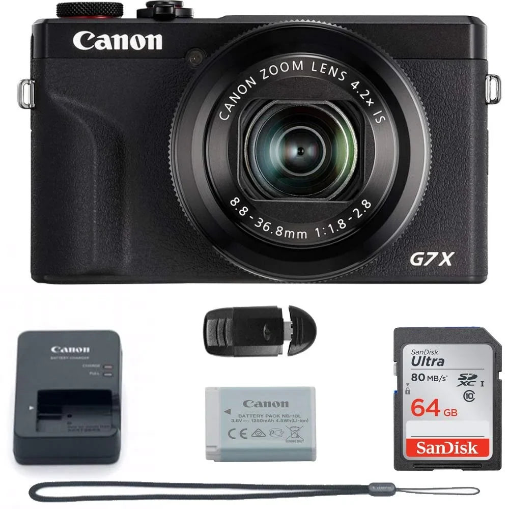 PowerShot G7 X Mark III 20.1-Megapixel Digital Camera - Ebony - Basic Accessories Bundle (64GB)