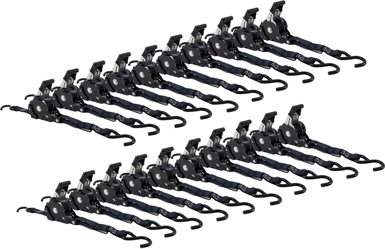 Auto Retract NO-RATCHETING Ratchet Straps | 1" x 12' Retractable Ratchet Straps with Coated S Hook Tiedowns for Motorcycles, ATVs, Bikes: Tight & Secure Pickup Trailer Tie-Down - 20 Pack