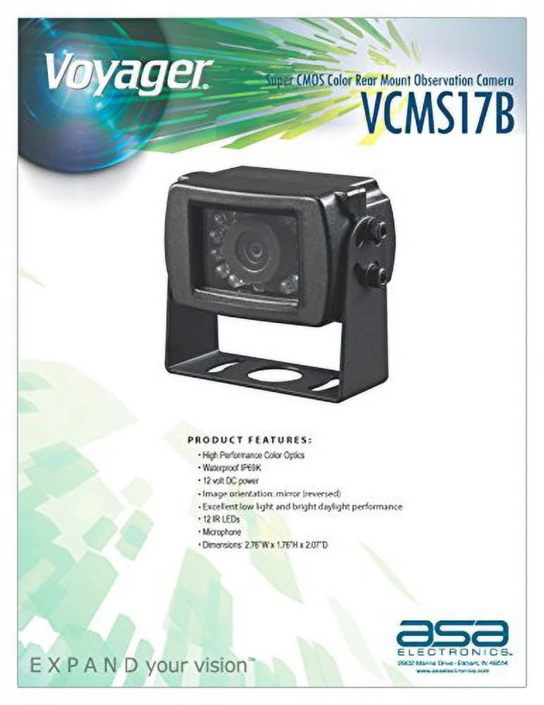 Voyager VCMS17B Super CMOS Color Rear Mount Observation Camera with LED Low-Light Assist, Built-In Microphone, Dark