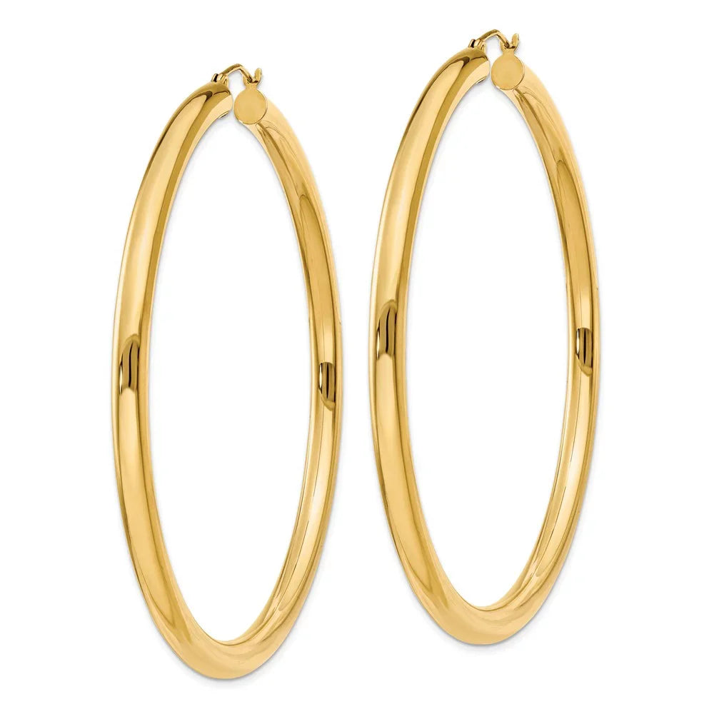 Real 14kt Yellow Gold Polished 4mm Tube Hoop Earrings; for Adults and Teens; for Women and Men