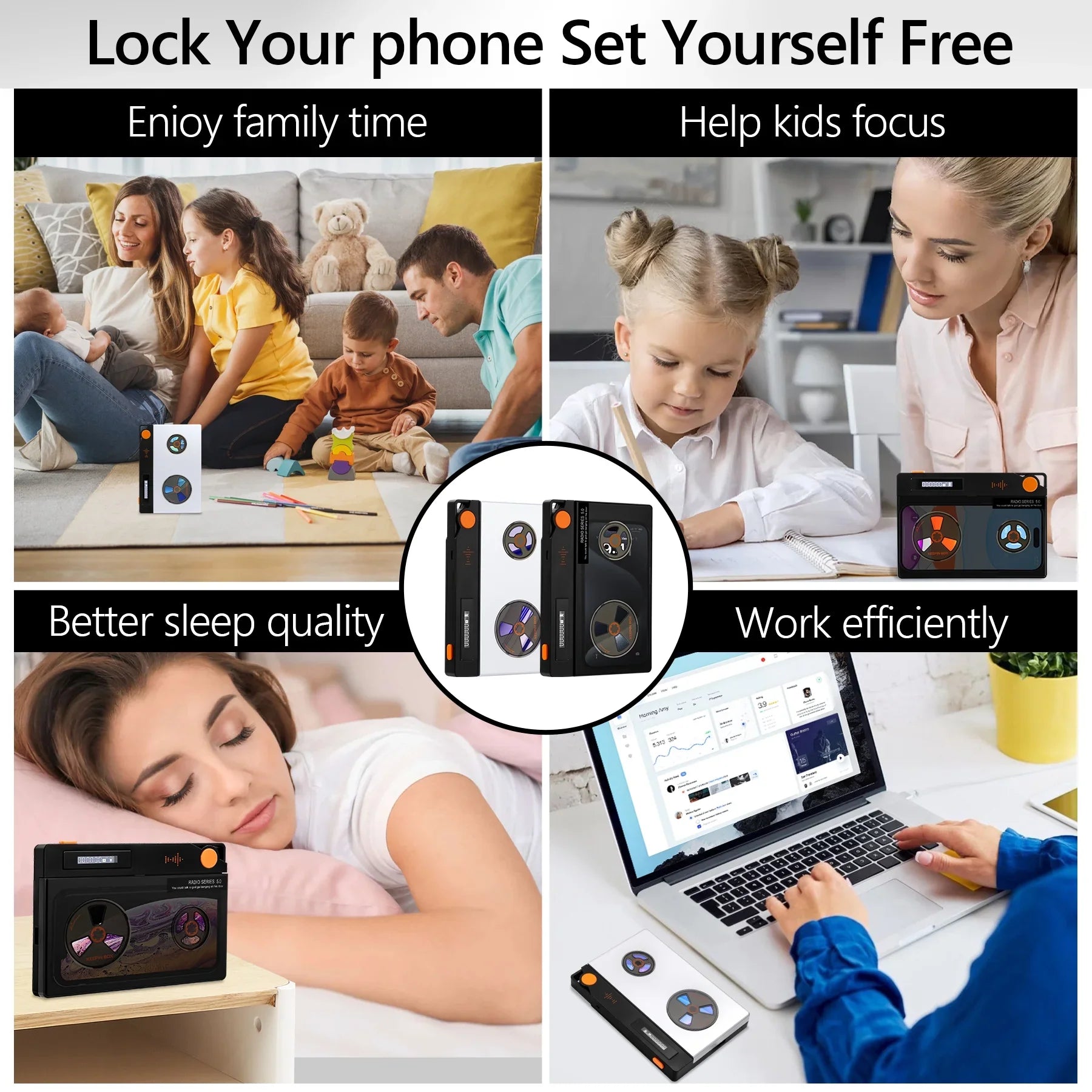 Cell Phone Lock Box with Timer, Portable Timed Lock Box for Phone With Semi-Transparent Cover, Help to Prevent Phone Addiction, Focus on Real Life (L 6.7x3.5x0.7, Dark Screen)