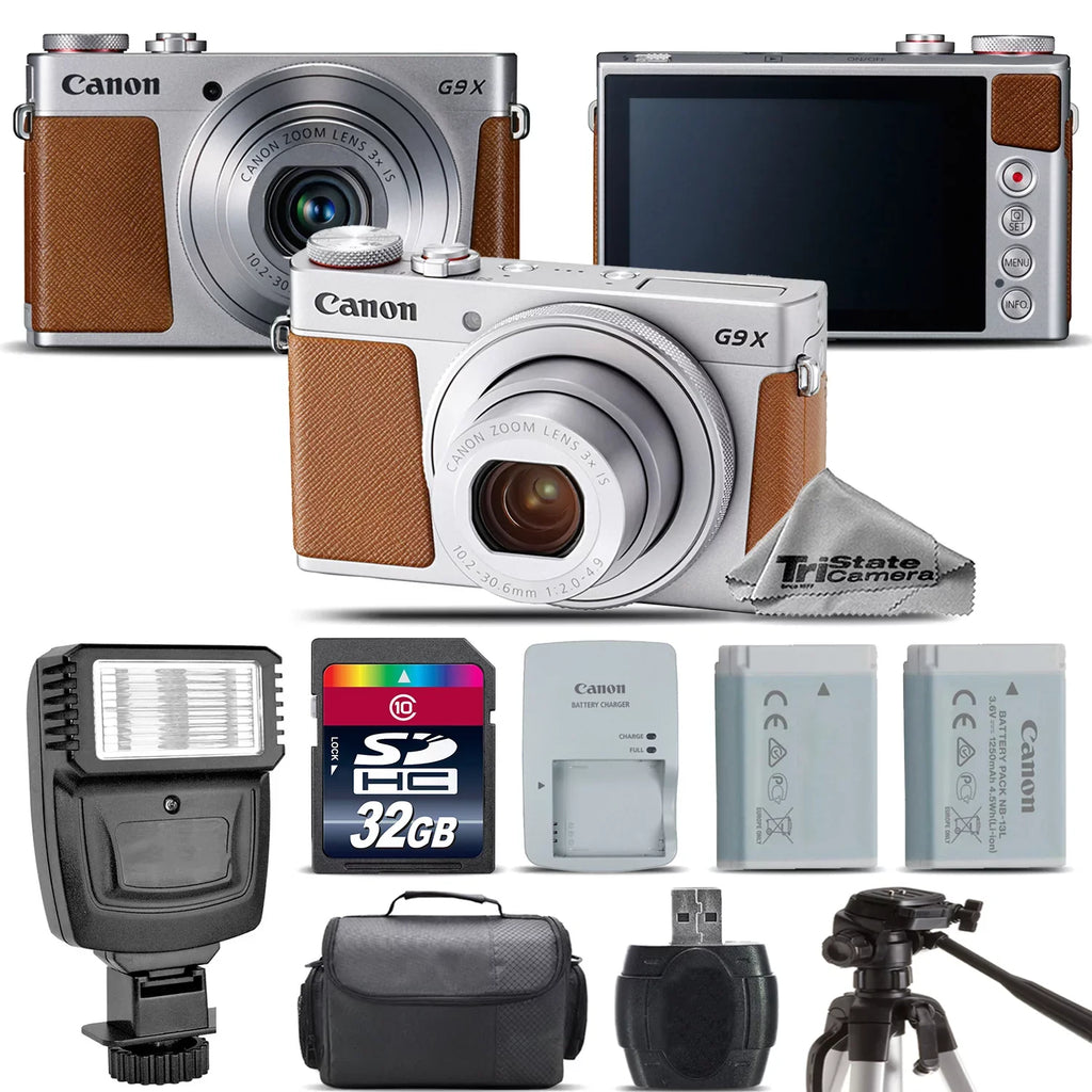 PowerShot G9 X Mark II Digital 20.1MP Camera + EXT BAT + Flash - 32GB Kit