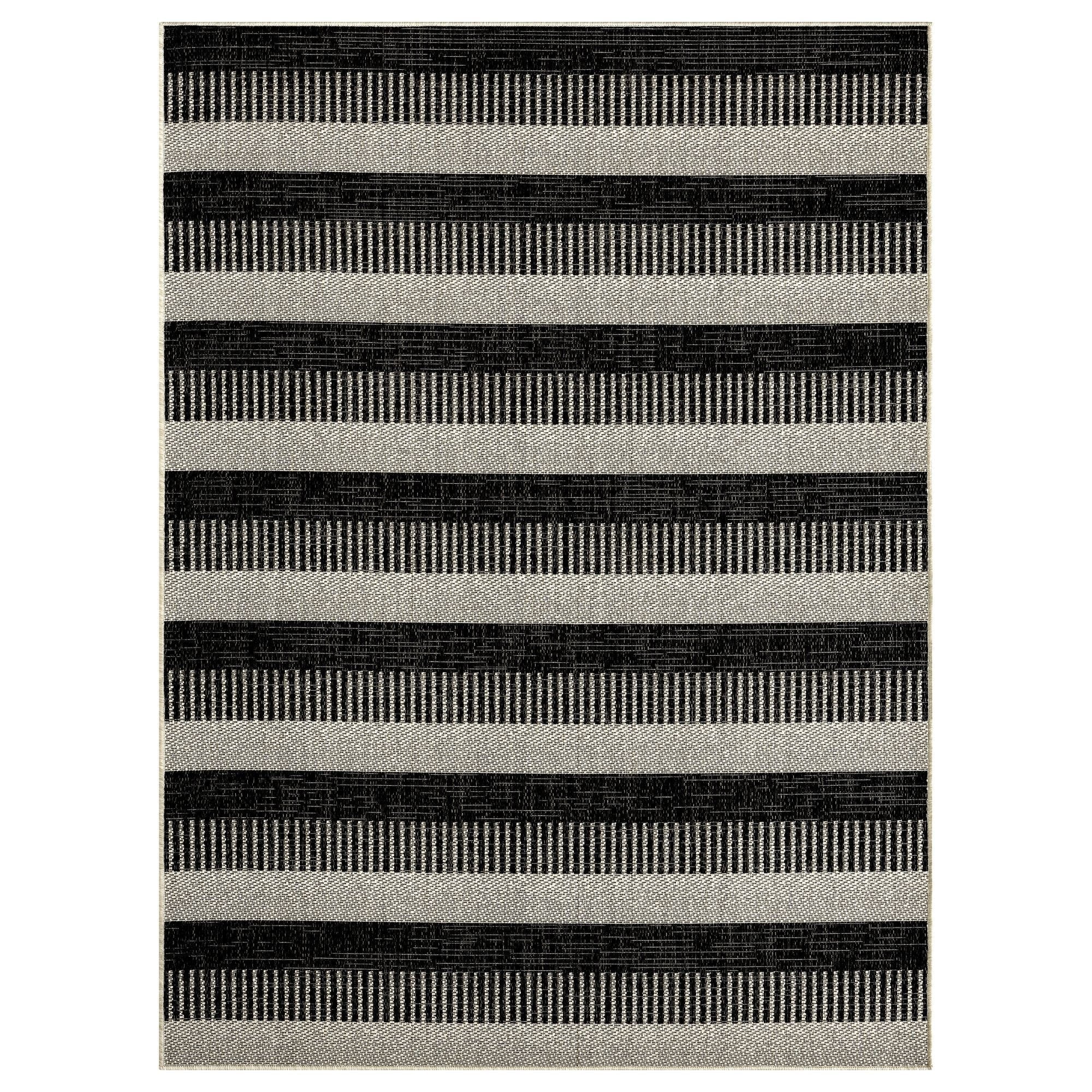 Nicole Miller New York Patio Country Charlotte Modern Striped Indoor/Outdoor Area Rug, Ebony 5'2"x7'2"