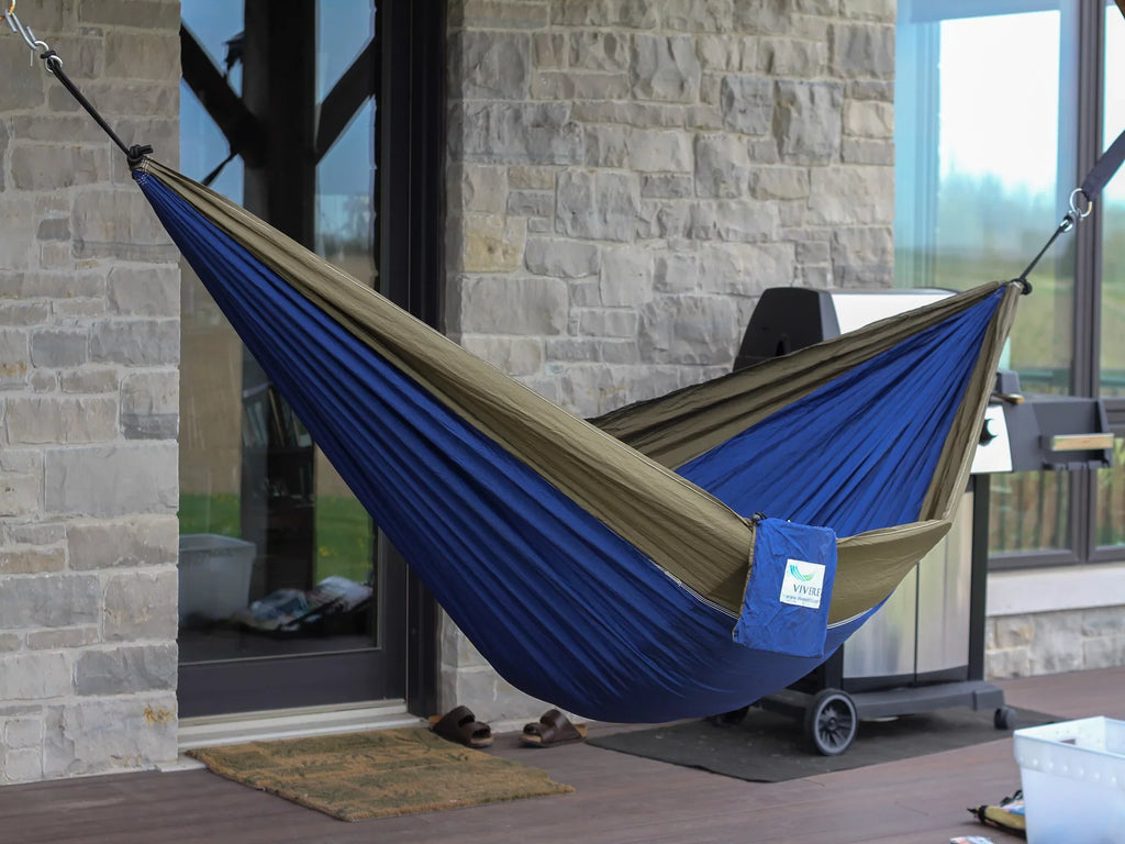 The Hamptons Collection 128" Blue and Dark Green Heavy Duty Mass Traveler’s Nylon Hammock