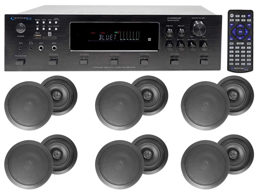 6000w 6) Zone, Home Theater Bluetooth Receiver+(12) Jet 6.5" Ceiling Speakers