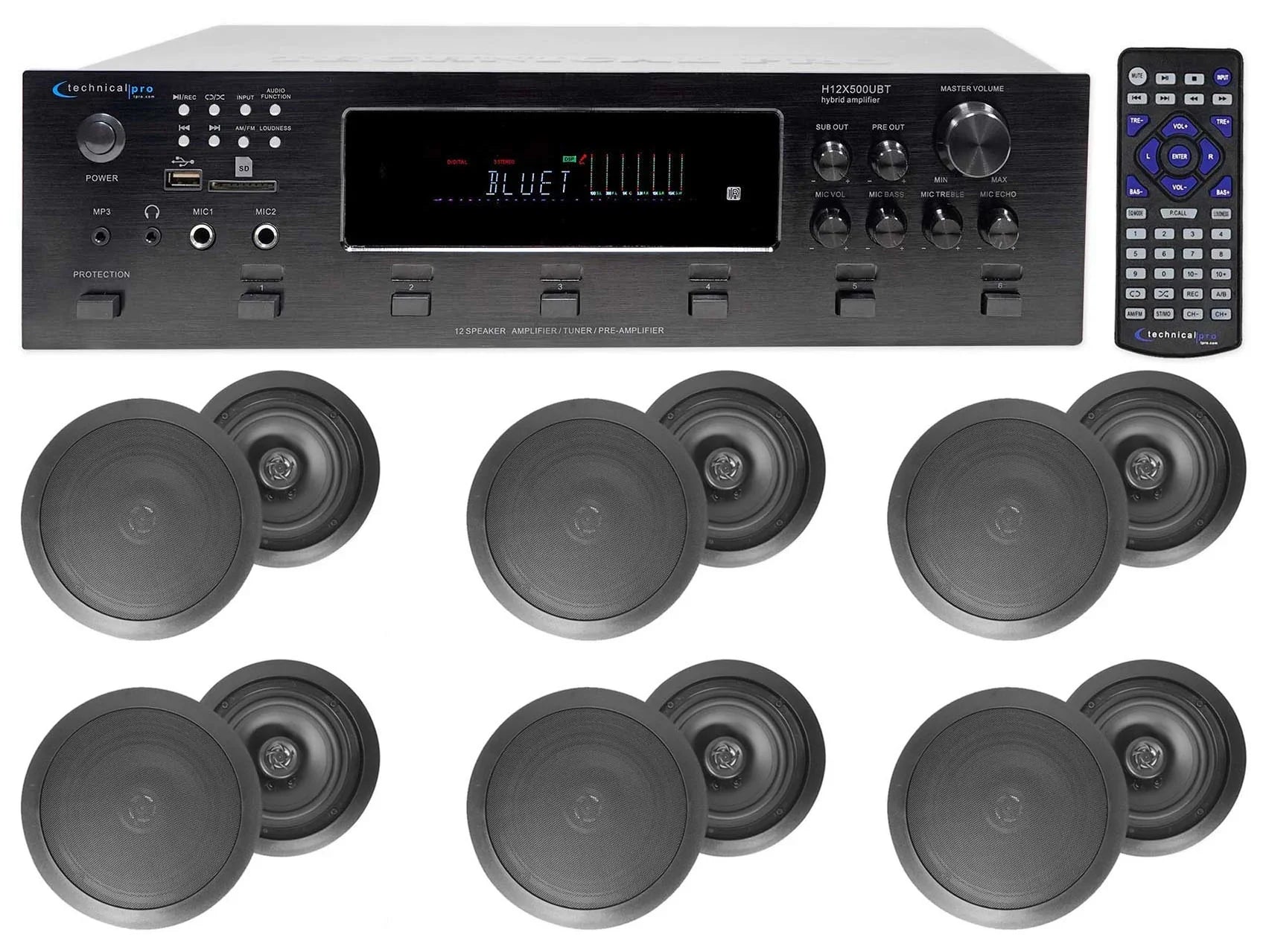 6000w 6) Zone, Home Theater Bluetooth Receiver+(12) Jet 6.5" Ceiling Speakers