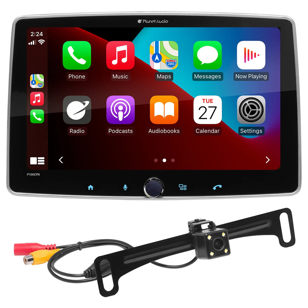 Planet Audio P100CPAC Car Stereo - CarPlay, Android Auto, Single Din, 10.1 Inch Touchscreen, Bluetooth, No CD DVD Player, AM/FM Radio Receiver, Backup Camera