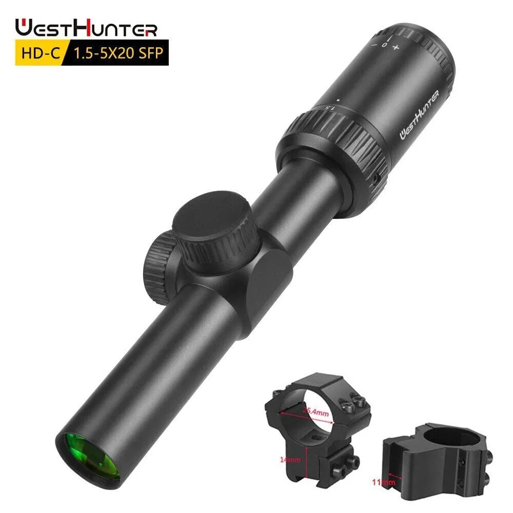 WestHunter HD-C 1.5-5X20 SFP Scope Clear View Compact Hunting Sights,11mm Dovetail Rings