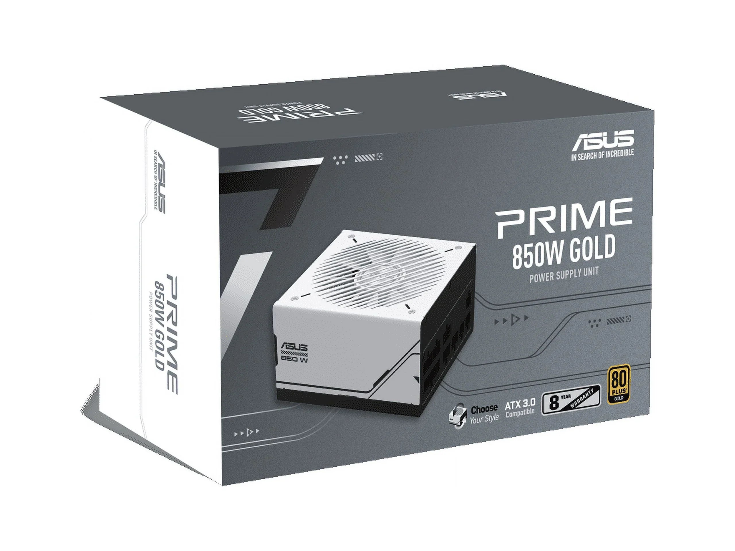 Prime 850W Gold (850 Watt, ATX 3.0 Compatible, Fully Modular Power Supply, 80+ Gold Certified, Dual Ball Bearings, Two Color Options in One, 8-Year Warranty)