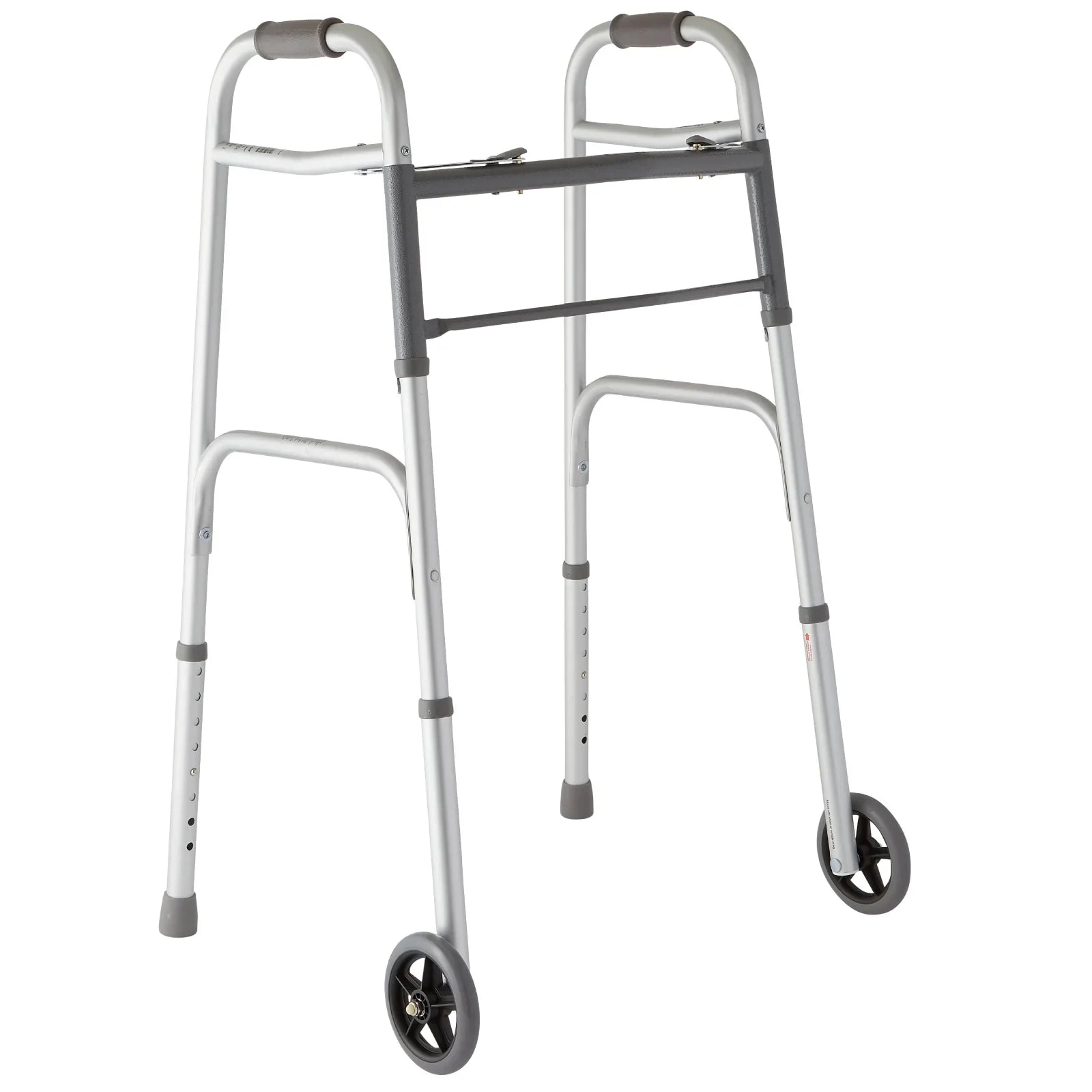 Medline Load Folding Walker with 5” Wheels, Aluminum Frame Supports up to 300 lbs.