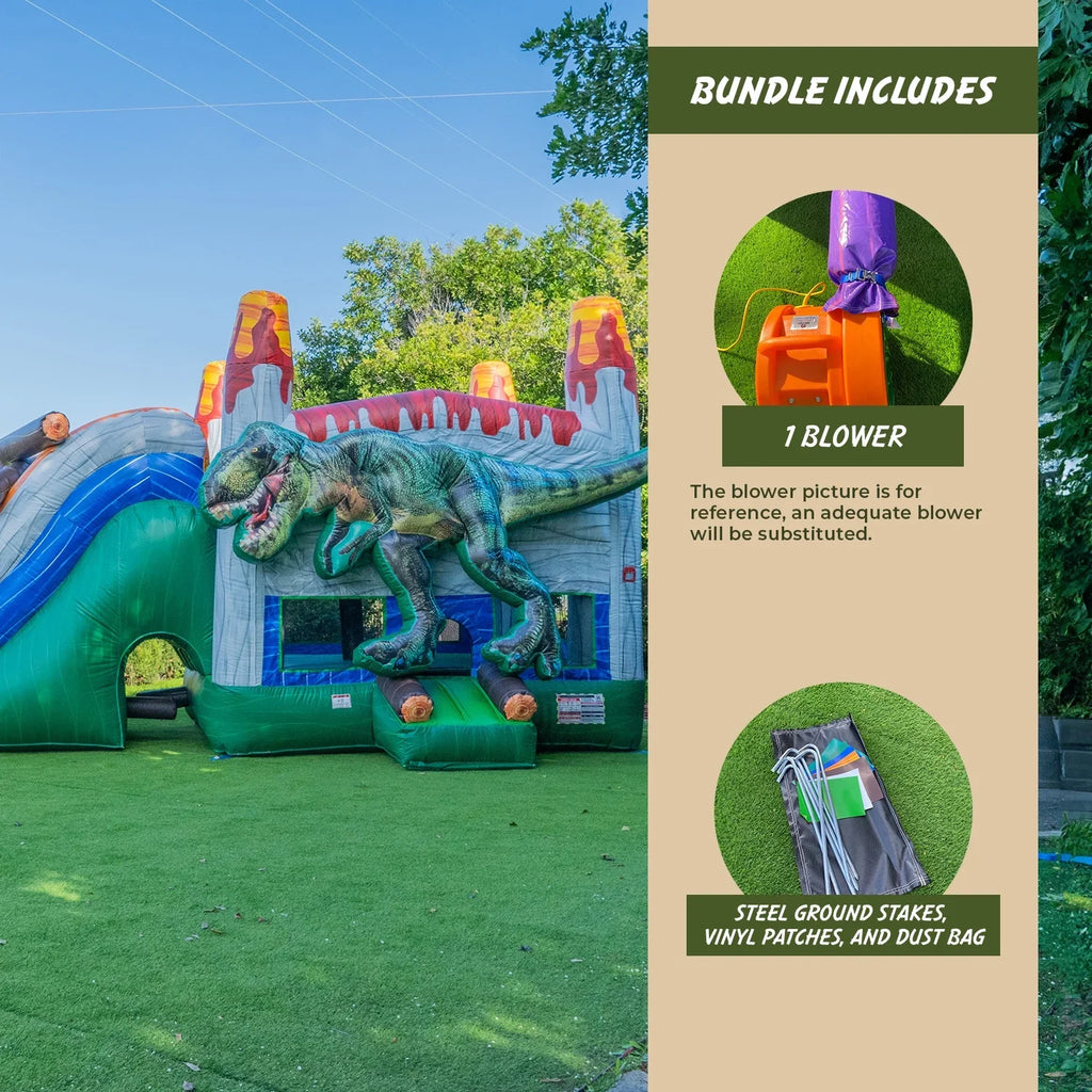 XJUMP T-Rex Dinosaur Inflatable Water Slide Bounce House Combo with Splash Pool for Kids and Adults (with Air Blower), Commercial Grade