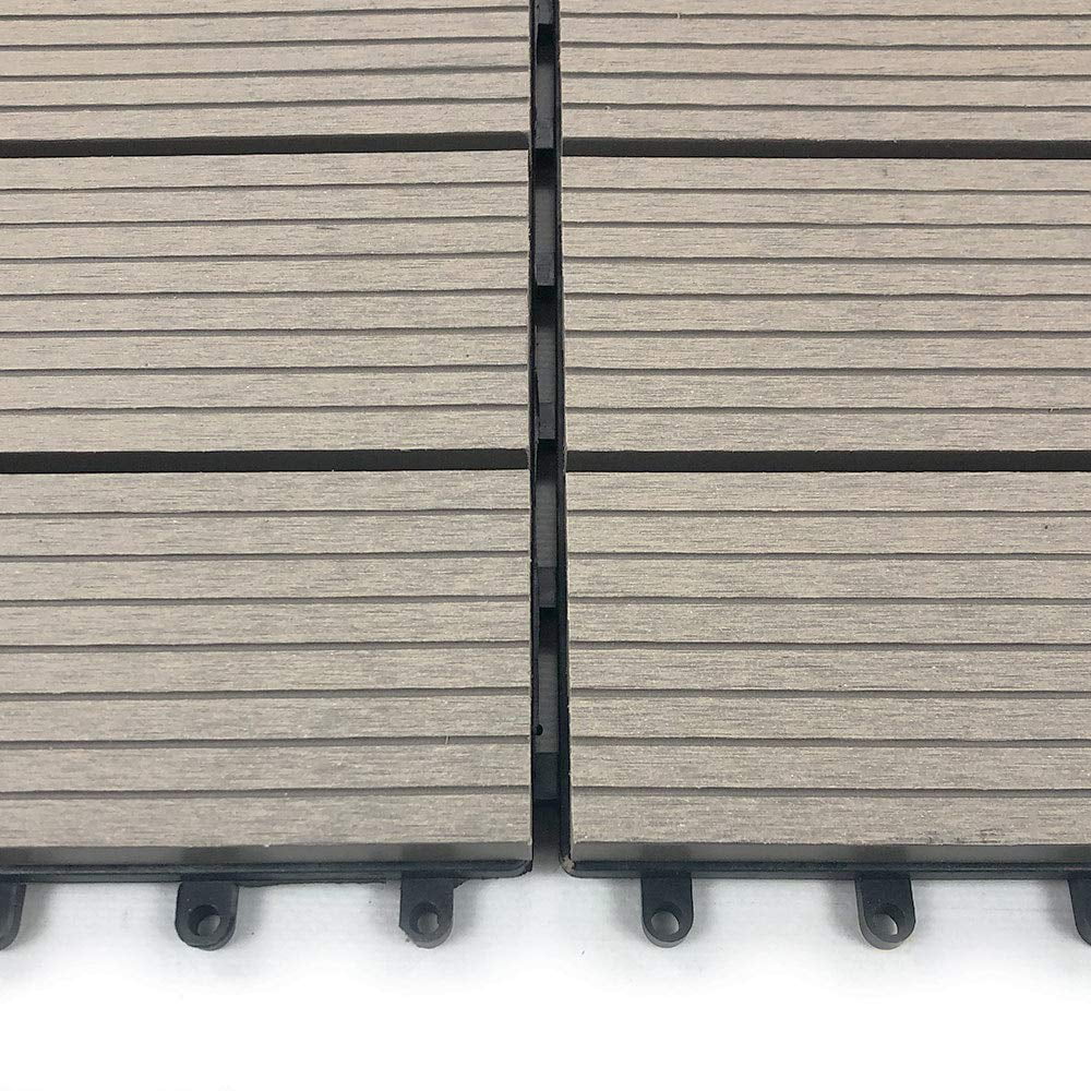 RevTime Easy DIY Wood-Plastic Deck Tiles 12" x 12" x 3/4”, Gray (9 Pcs)