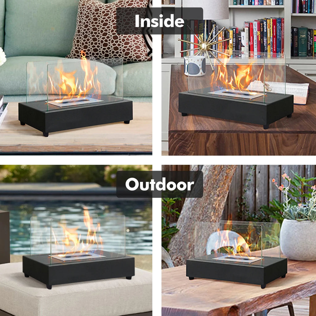 Skypatio 13.98''L x 7.1'' W x 8''H Metal Bio Ethanol Ventless Outdoor Tabletop Fireplace with Flame Guard