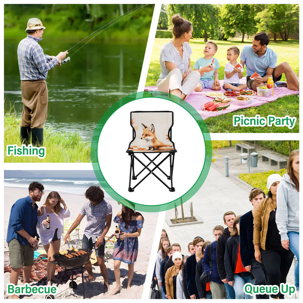 Fox with Autumn Leaves Portable Camping Chair Small for Kids Outdoor Folding Beach Chair Fishing Chair Lawn Chair with Carry Bag