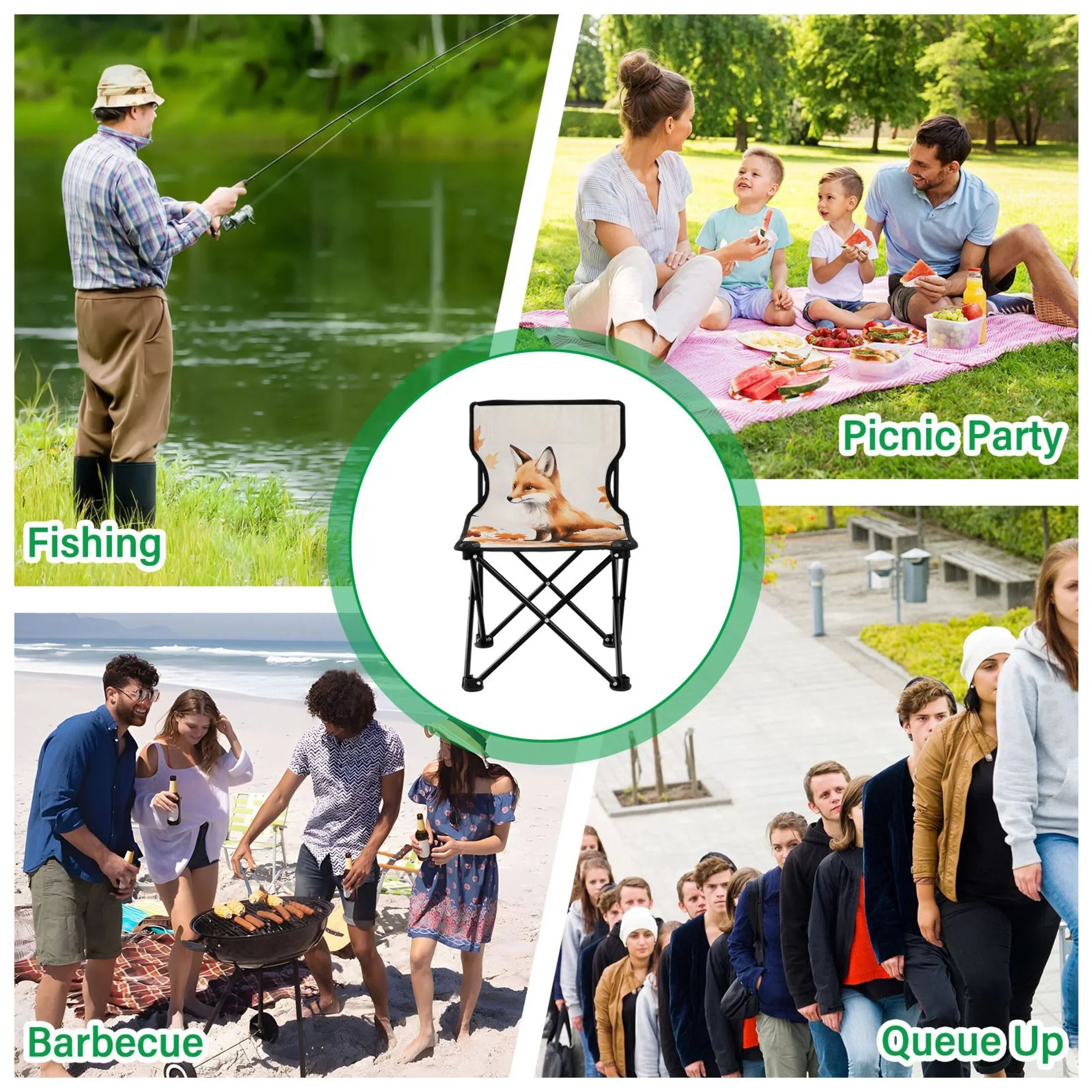 Fox with Autumn Leaves Portable Camping Chair Small for Kids Outdoor Folding Beach Chair Fishing Chair Lawn Chair with Carry Bag