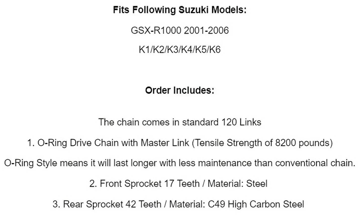Blue O-Ring Drive Chain & Sprockets Kit for Suzuki GSX-R1000 GSXR1000 2001-2006
