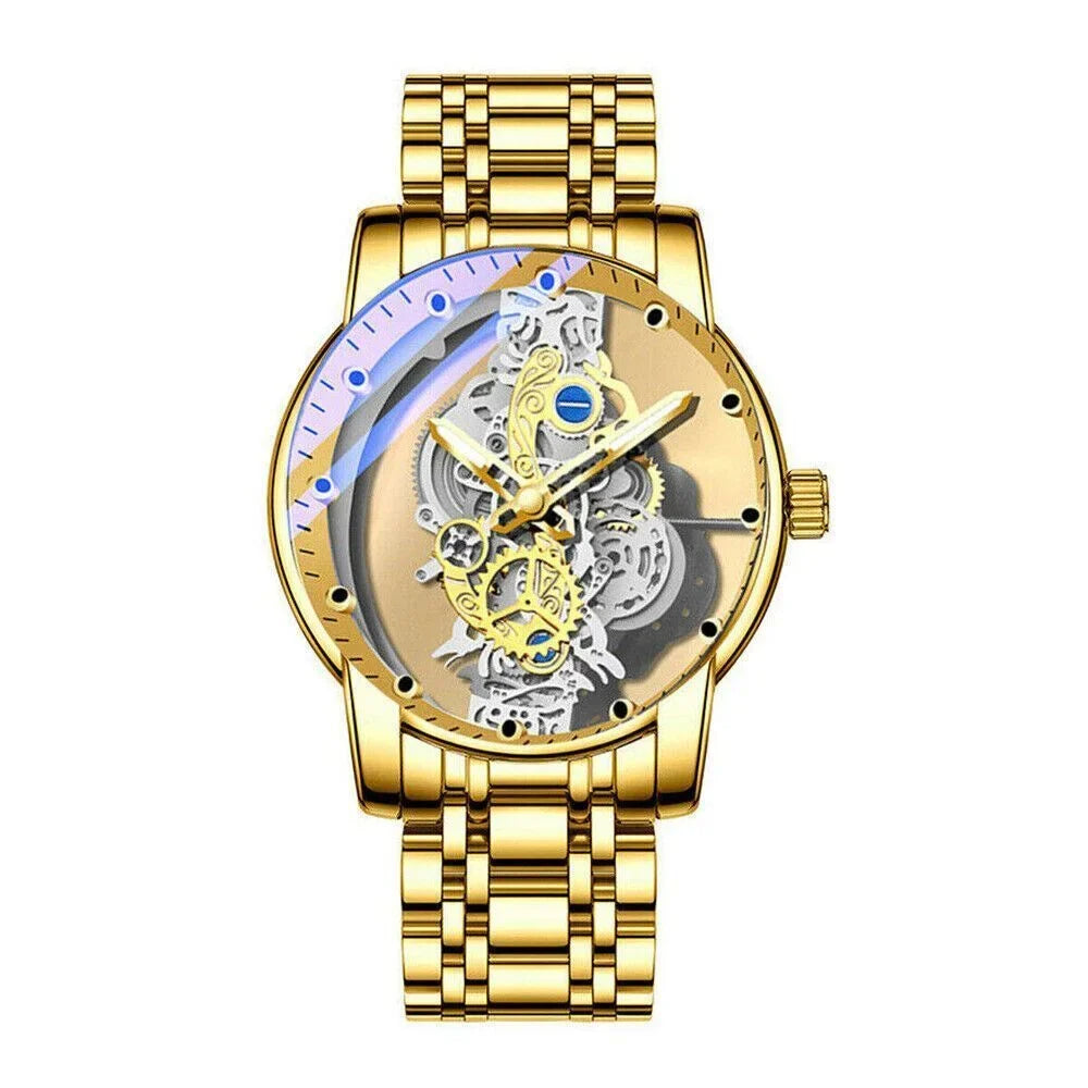 Hollow Skeleton Luxury Men's Automatic Quartz Stainless Steel Watch Business USA