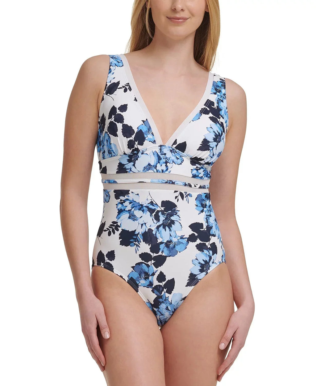 Tommy Hilfiger MONTAUK FLORAL Mesh-Inset Floral-Print One-Piece Swimsuit, US 14