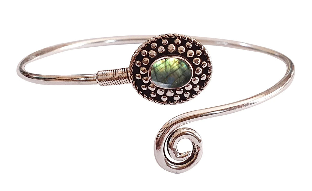 Handmade Cuff Bracelet For Women, Bohemian Tribal Design Silver Plated Natural Real Labradorite Gemstone Modern Designer Fashion Bracelet, Party Boho Jewelry