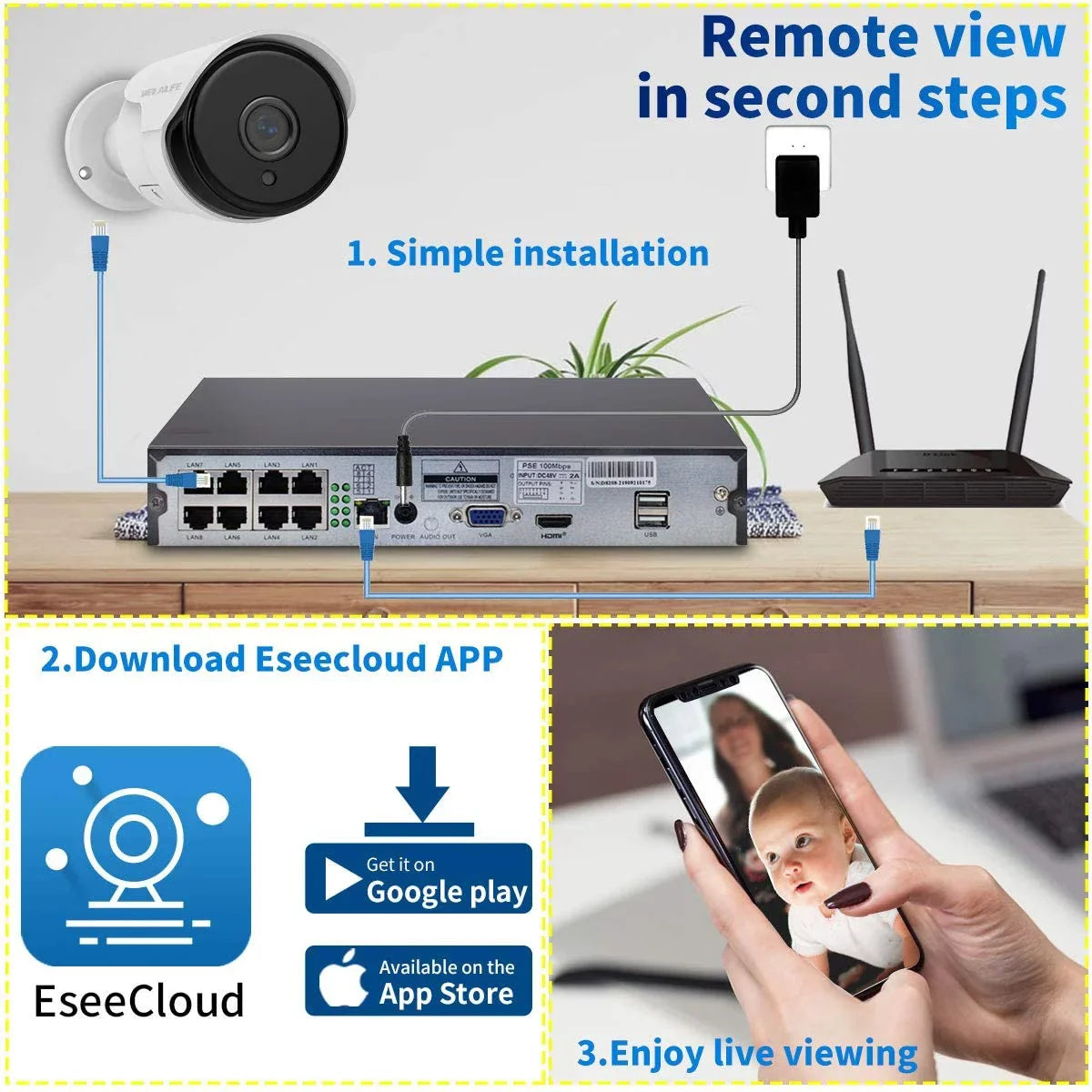 {5.0MP Two Way Audio} PoE Security Camera System, 8pcs Wired IP Cameras 8 Channel NVR Recorder with 4TB HDD for Outdoor/Indoor Use