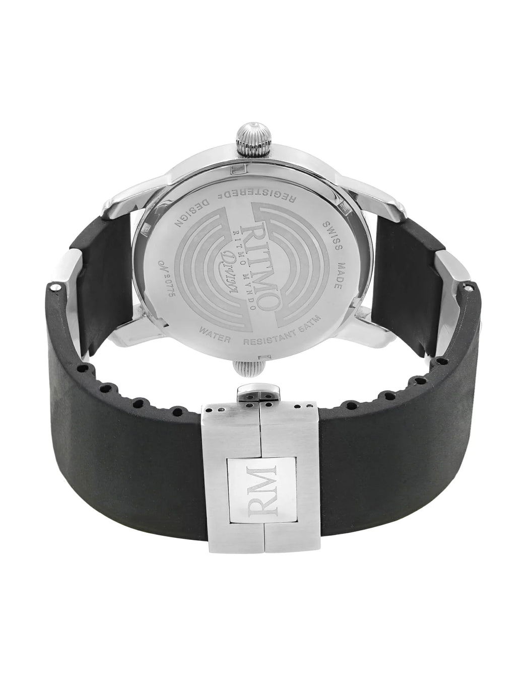 Pre-Owned Ritmo Mundo Ebony Forum Divina Dual Time Steel Rubber Swiss Quartz Watch 121 (Good)