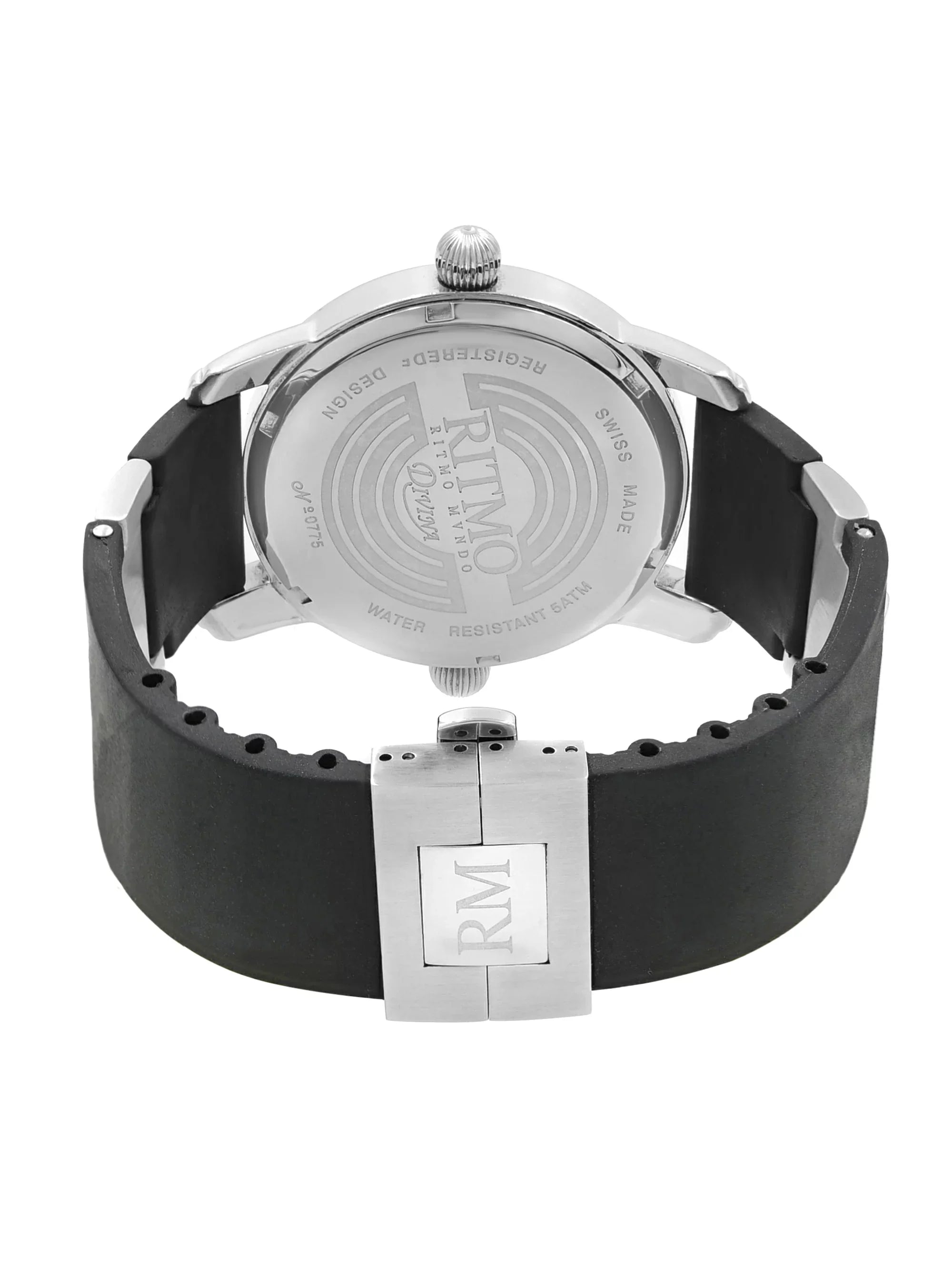 Pre-Owned Ritmo Mundo Ebony Forum Divina Dual Time Steel Rubber Swiss Quartz Watch 121 (Good)