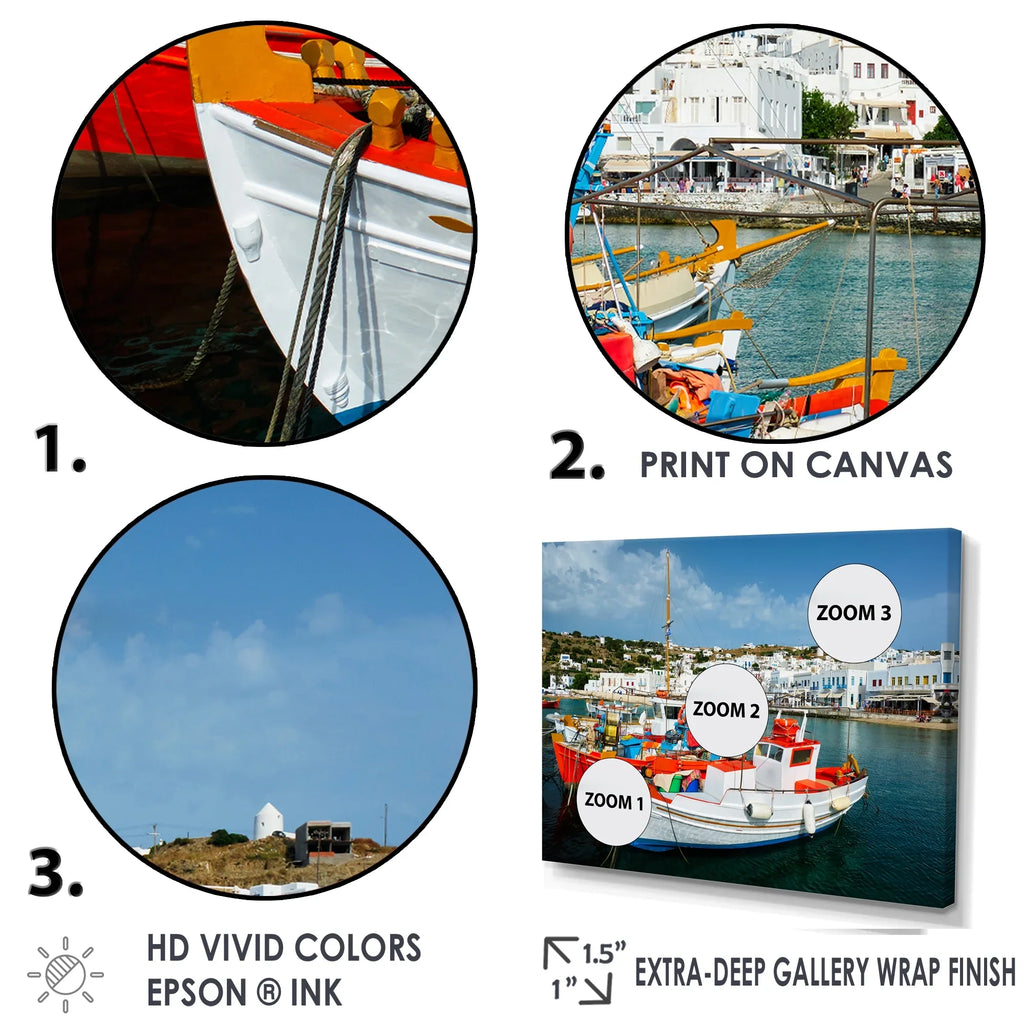 Designart "Finishing Boat At A Greek Port" Hunting & Fishing Wall Art Prints