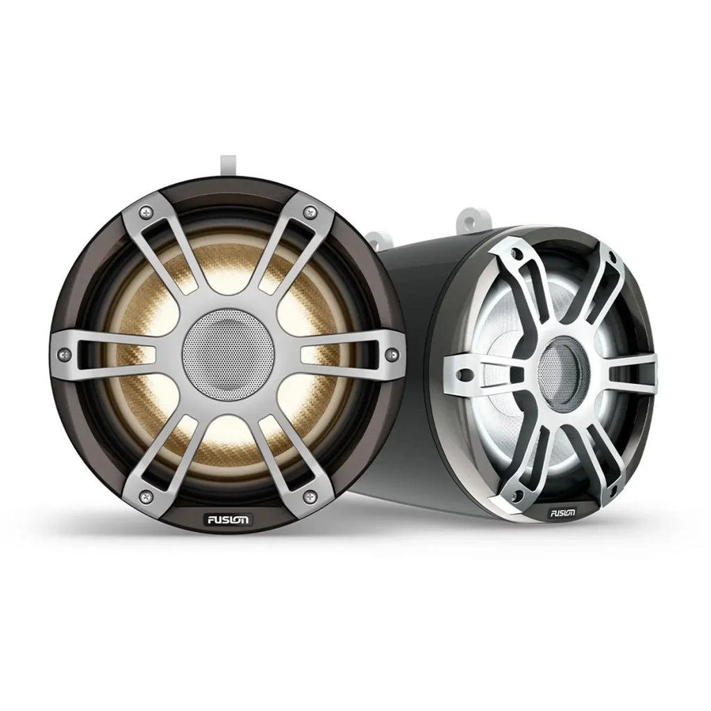Fusion SG-FLT883SPG 8.8" Sports Grille Gray LED Tower Speakers with SG-FTMNTUNI Universal Fixed Mount Brackets, Pair, Fits 1.31"-2.5" Bars