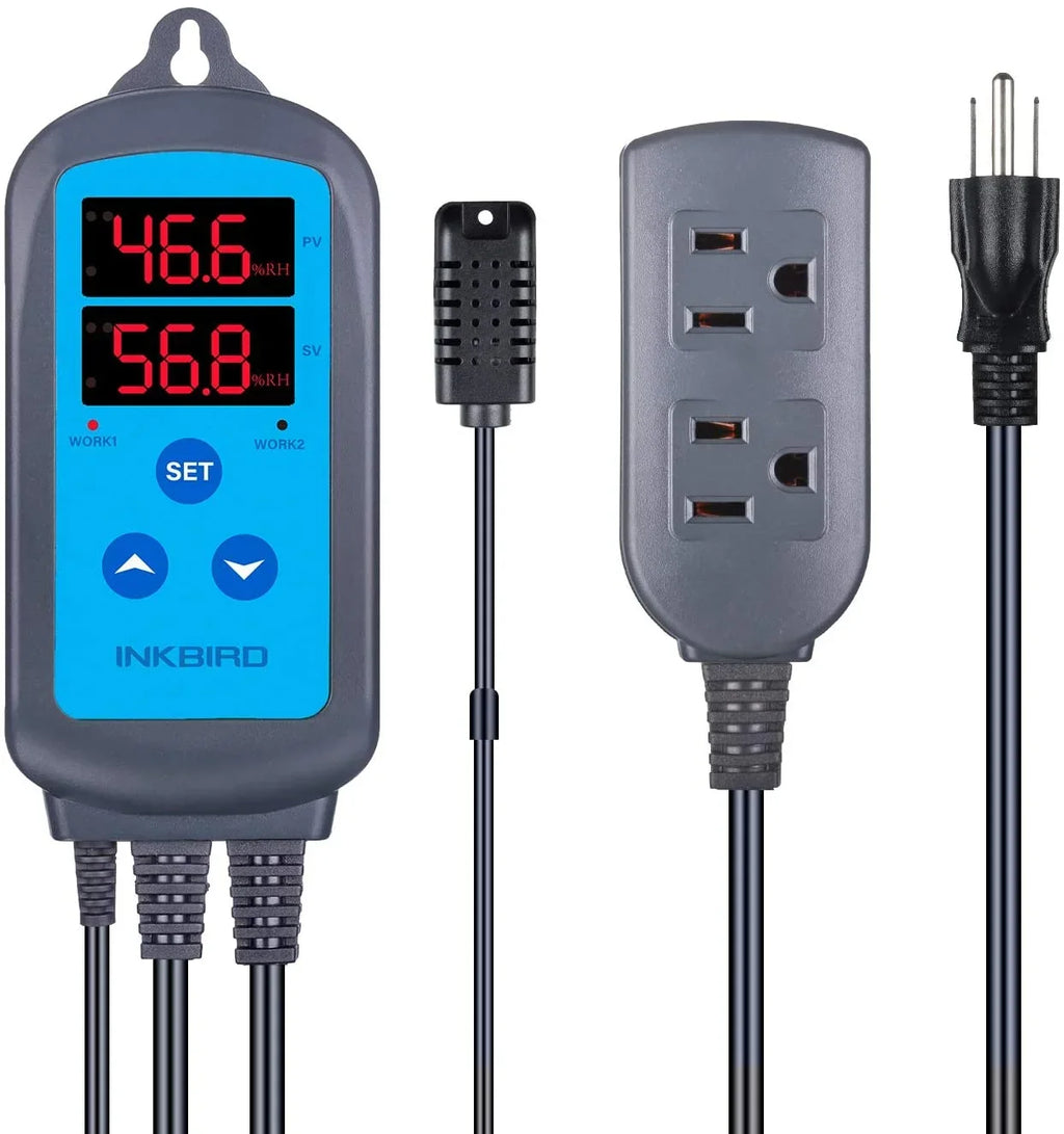 Humidity Controller IHC200 Inkbird Humidistat Mushroom Greenhouse Pre Wired Outlet Dual Stage Humidifier Dehumidifier.