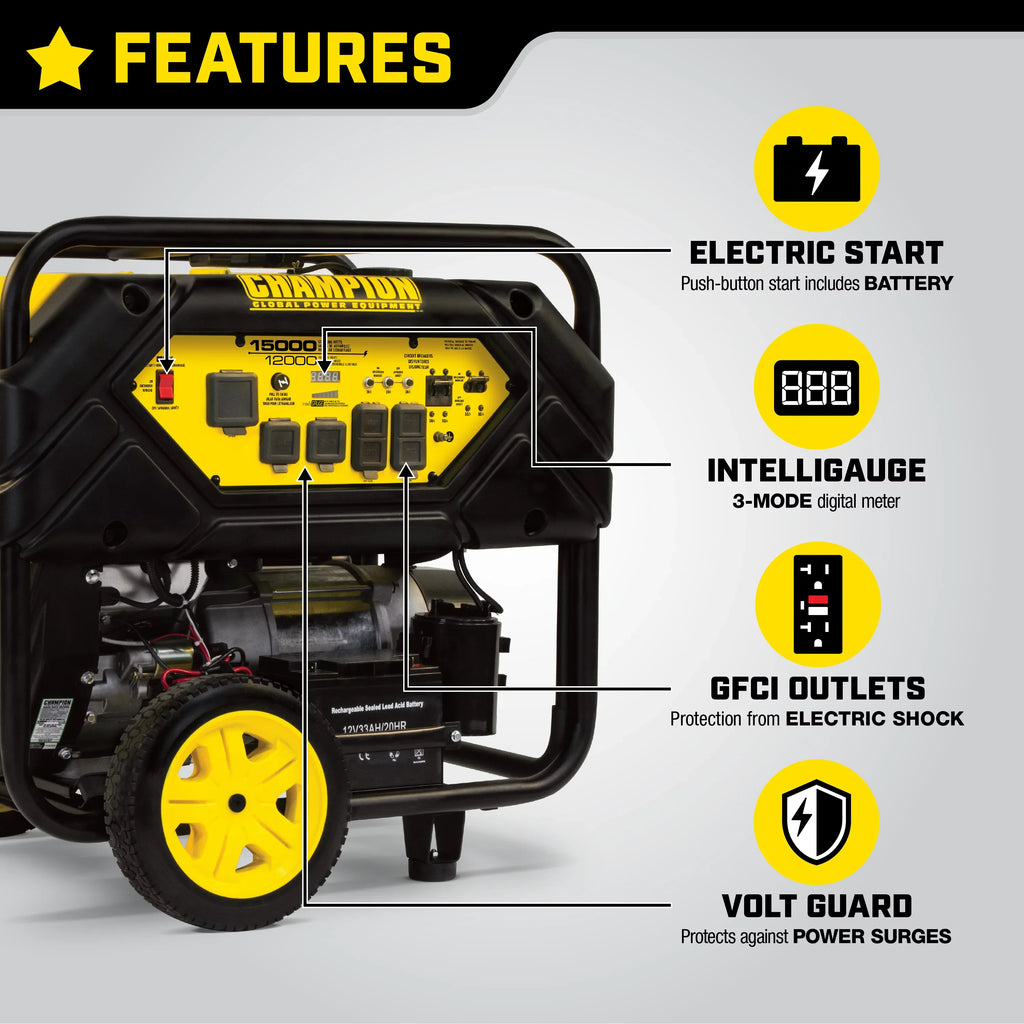 Champion Power Equipment 15,000/12,000 Watts Portable Generator with Electric Start and Lift Hook