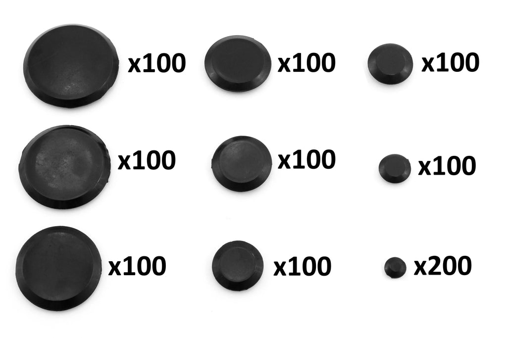 Red Hound Auto 1000 Piece Flush Mount Ebony Hole Plug Assortment for Auto Body and Sheet Metal Assorted Sizes for 1/4, 3/8, 1/2, 3/4, 1, 1-1/4, 1-1/2, 1-3/4 and 2 Inch Holes
