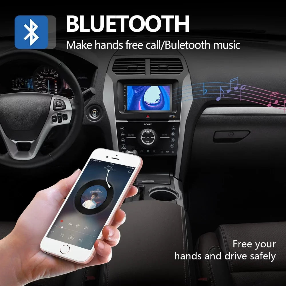 2 Din Car Stereo 7" Touch Screen Multimedia Player for Car Play MP5 with Rear View Camera/Android Auto/Autoradio/IOS/Bluetooth/USB/TF
