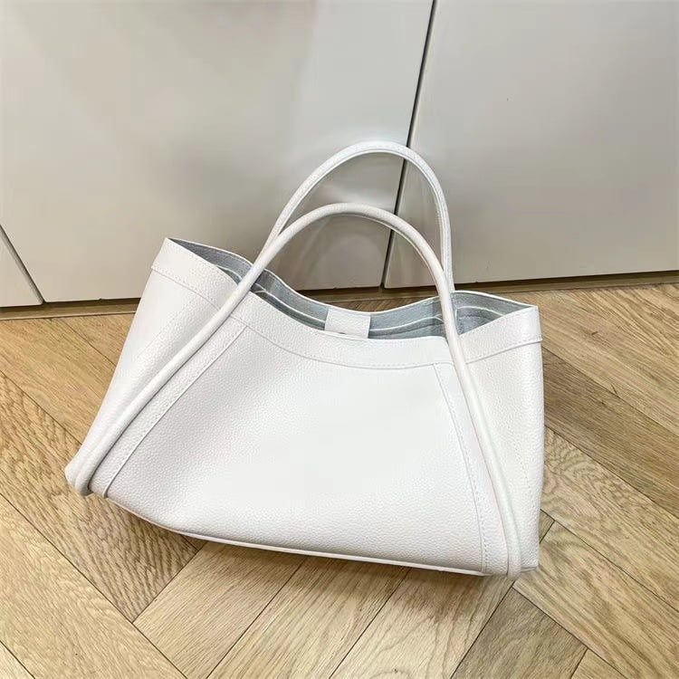 Namzi Large Capacity Work Vegan Leather Tote Bags,Genuine Leather Shoulder Tote Bag for Women,Slouchy Oversized Bag（White）
