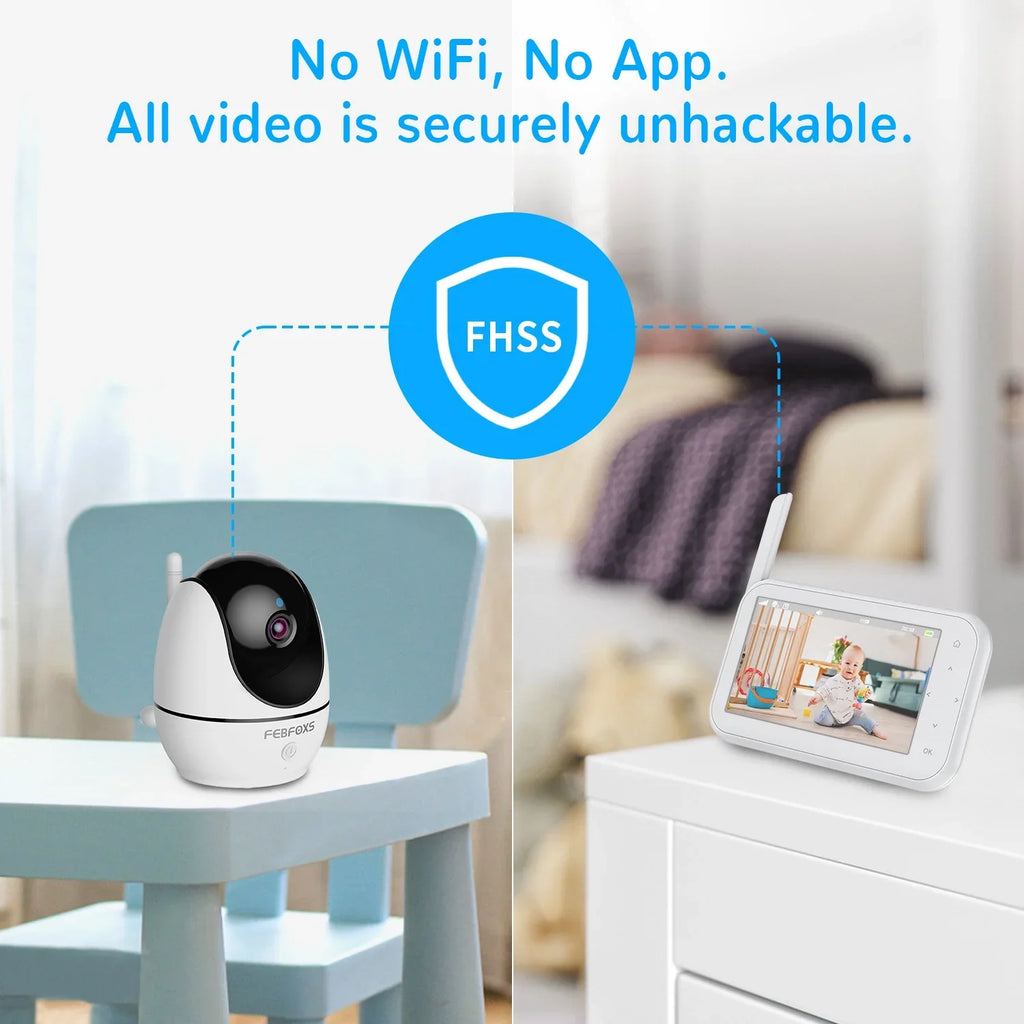 Febfoxs Baby Monitor 1080P with Camera & Audio, 4.3" LCD Screen Pan&Tilt&Zoom, Two-Way Talk, Auto Night Vision,Tem-Sensor, No Wifi