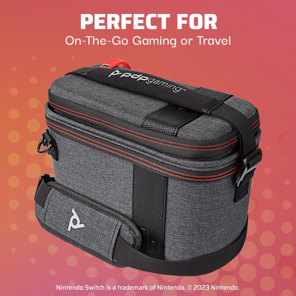 PDP Gaming Pull-N-Go Travel Case Elite Edition: 2-in-1 with Built-in Console Stand, Removable Straps & Interchangeable Dividers: Grey - Nintendo Switch