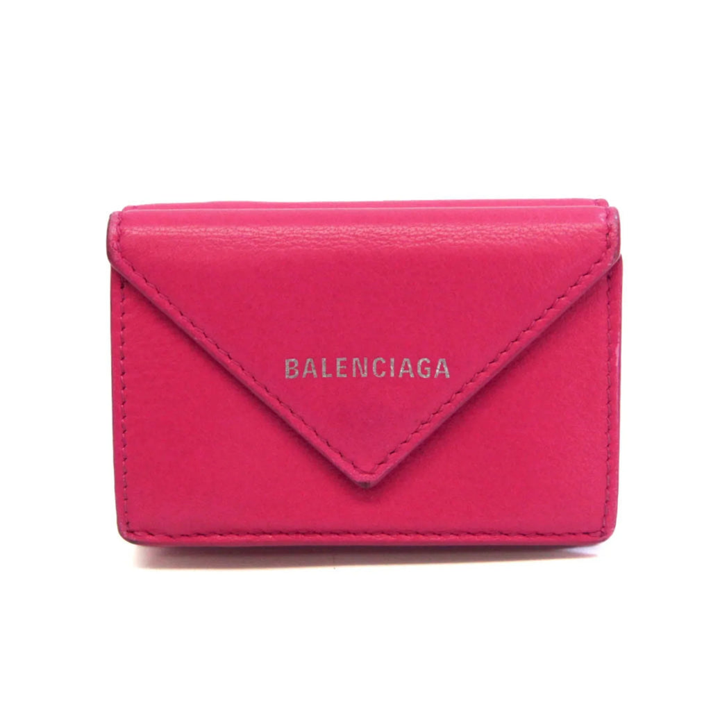 Pre-Owned Balenciaga Papier Mini Wallet 391446 Women's Leather Wallet (tri-fold) Pink (Good)