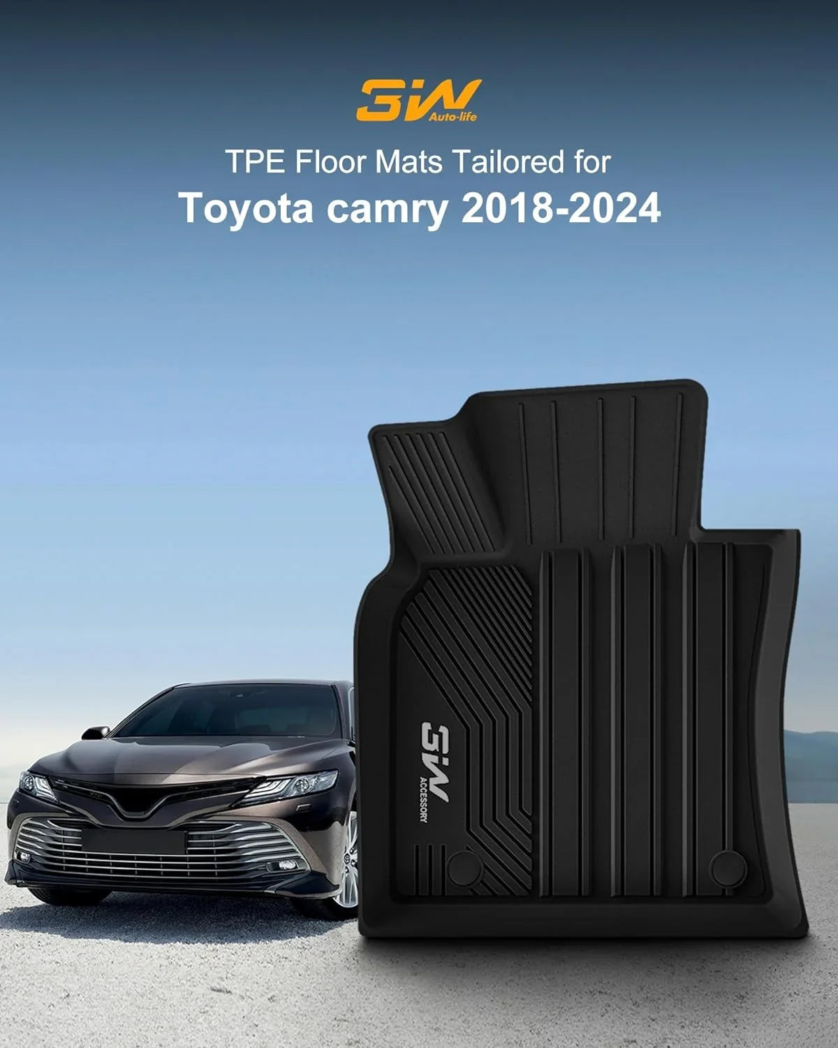 3W Floor Mats & Cargo Liner for Camry 2018-2024 ONLY FWD TPE All Weather Custom Fit Floor Liner and Trunk Mat for Camry FWD (Not for Hybrid or AWD)