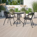 Flash Furniture 23.75" Round Glass Metal Table with 2 Rattan Stack Chairs - 23.75"W x 23.75"D x 28"H - 23.75"W x 23.75"D x 28"H