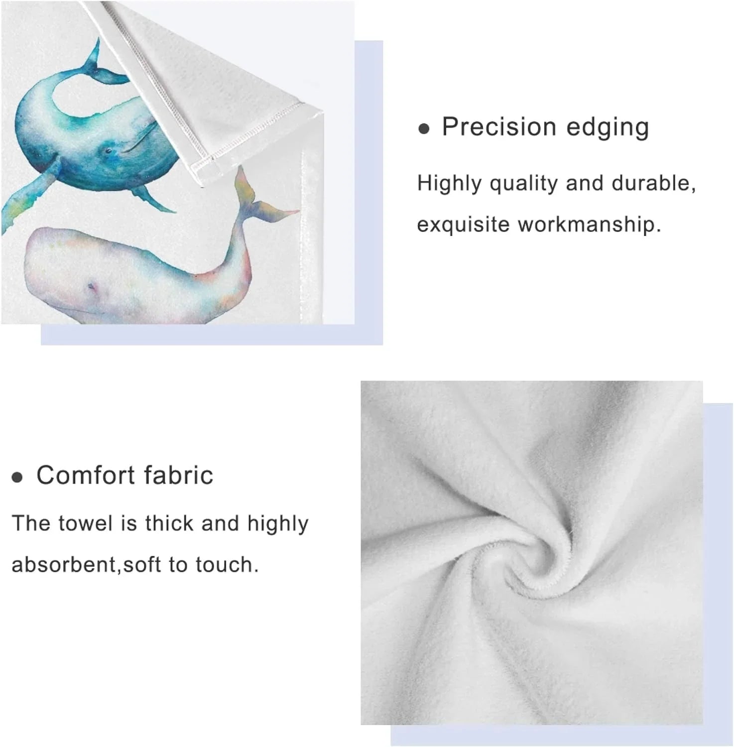 GZHJMY 3-Piece Towel Set,Watercolor Blue Humpback Whale Bath Towel Sets, 1 Bath Towel, 1 Hand Towel, 1 Washcloth, Bowhead Whale Ocean Marine Sea Life Absorbent Soft Towels Quick Drying for Bathroom