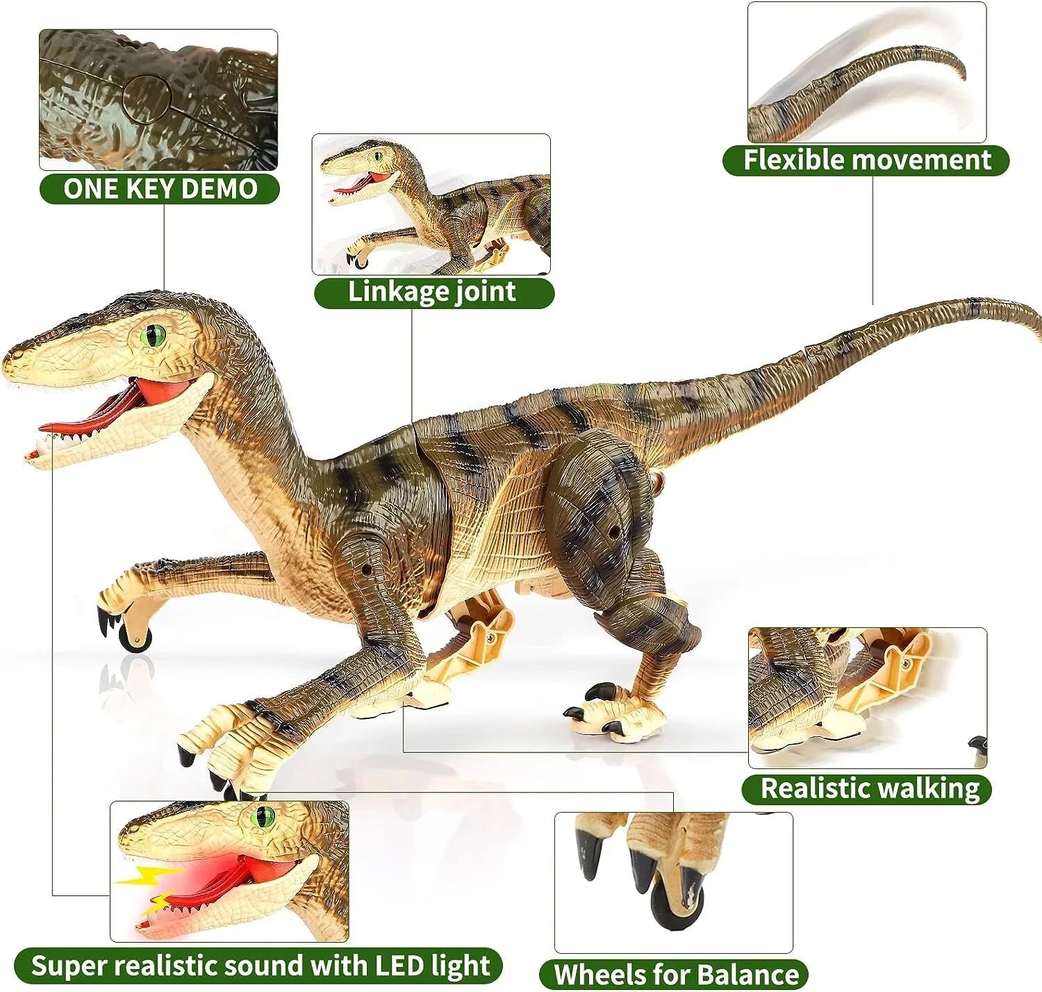 JBee Ctrl Remote Control Dinosaur Toys for Kids Boys Girls Walking Robot RC T-Rex with Lights and Sounds Dinosaur Toy Gifts for Boys Age 3-5, 5-7, 8-12 Years Old - Brown