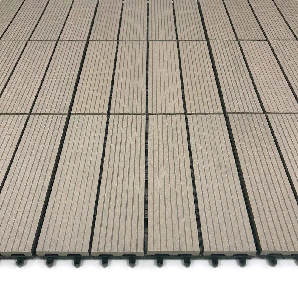 RevTime Easy DIY Wood-Plastic Deck Tiles 12" x 12" x 3/4”, Gray (9 Pcs)