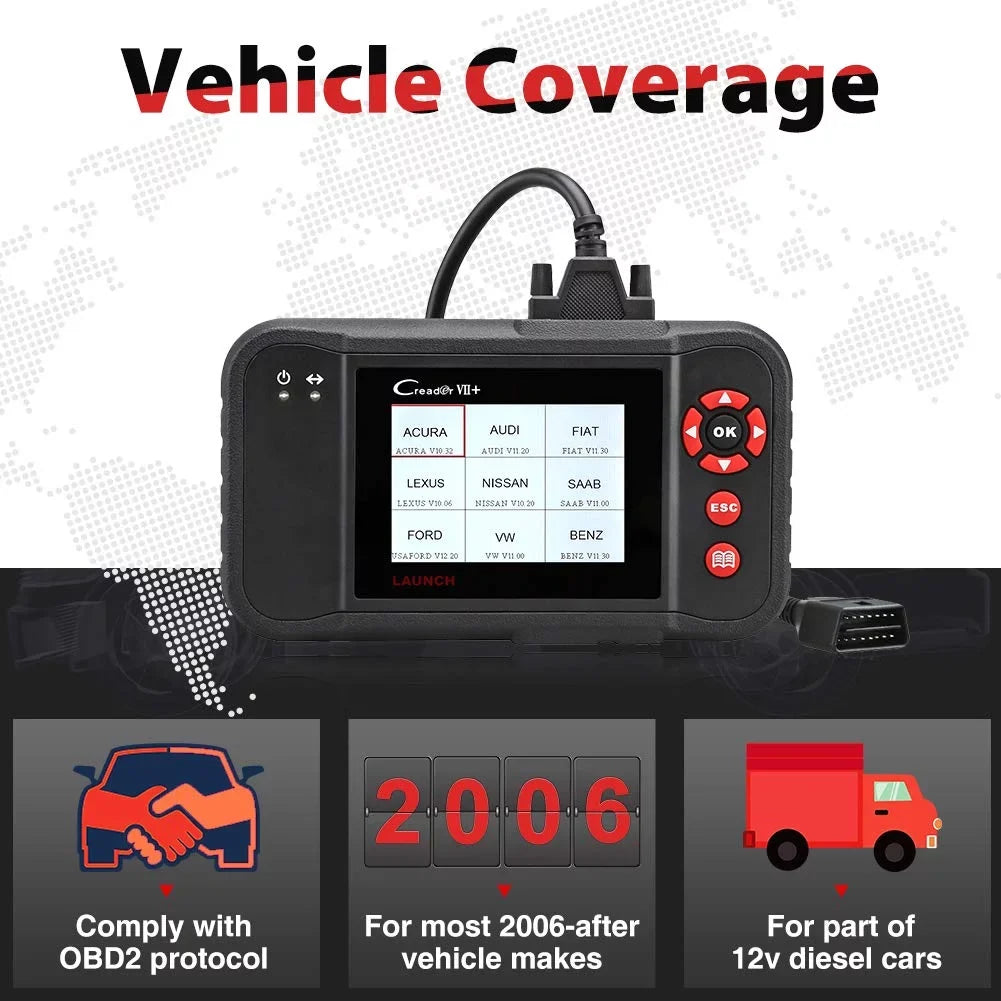 Launch X431 Creader VII+ (CRP123) OBD2 Scanner EOBD Car Diagnostic Code Reader Testing Engine/Transmission/ABS/Airbag