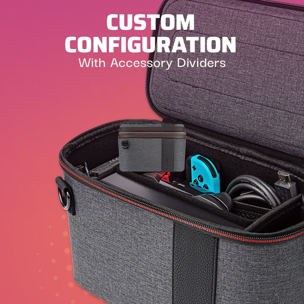 PDP Gaming Pull-N-Go Travel Case Elite Edition: 2-in-1 with Built-in Console Stand, Removable Straps & Interchangeable Dividers: Grey - Nintendo Switch