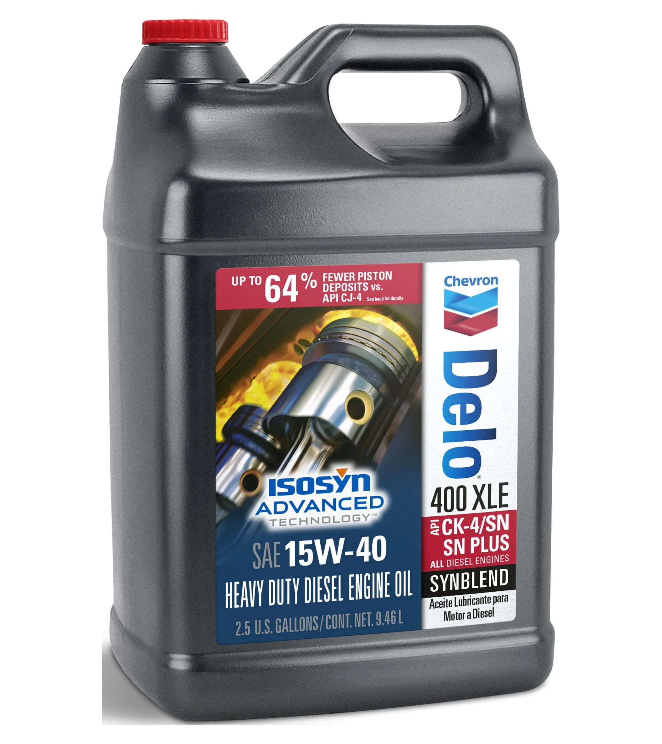 Chevron Delo 400 XLE 15W-40 Synthetic Blend Heavy Duty Diesel Motor Oil, 2.5 Gallons