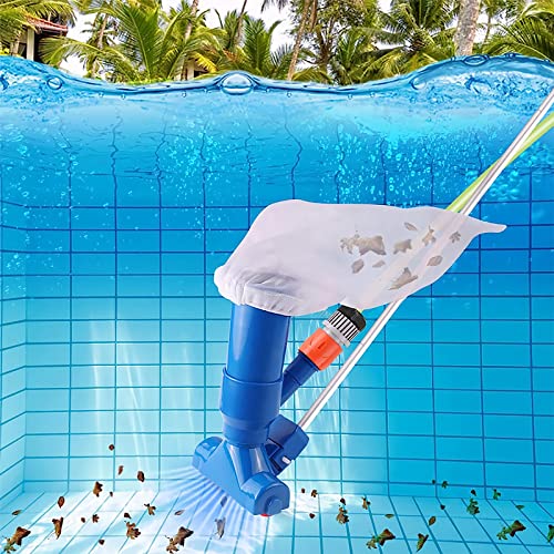 Upgraded Handheld Portable Pool Vacuum Cleaner with Pool Skimmer Net, 4 Section Poles of 60", Handheld Pool Vacuum Jet Cleaner Attaches to Garden Hose for Above Ground Pool Spa Pond Fountains
