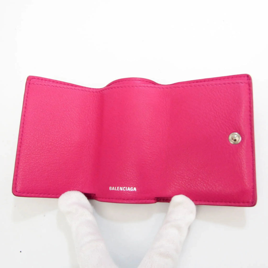 Pre-Owned Balenciaga Papier Mini Wallet 391446 Women's Leather Wallet (tri-fold) Pink (Good)