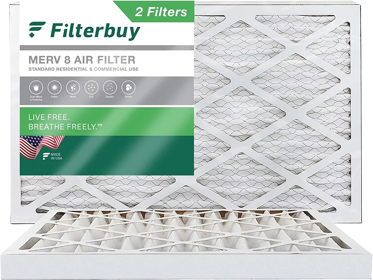 Filterbuy 16x36x2 MERV 8 Pleated HVAC AC Furnace Air Filters (2-Pack)