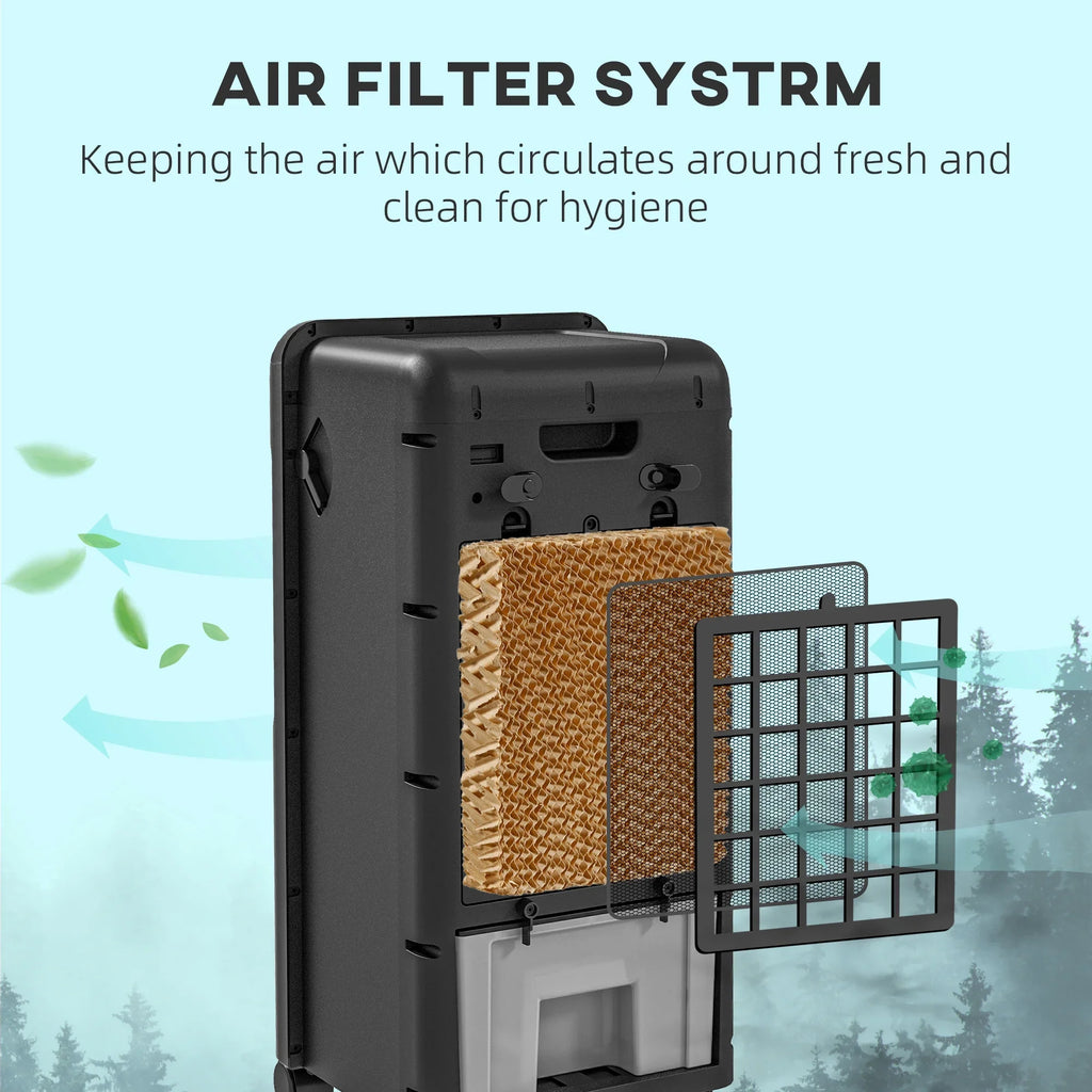 HOMCOM 3-In-1 Mobile Evaporative Air Cooler with Remote Oscillating Ebony